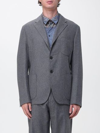 Etro Single-Breasted Wool Blend Blazer with Peak Lapels and Patch Pockets