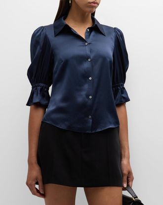 Cinq à Sept Fiona Silk Satin Short-Sleeve Top