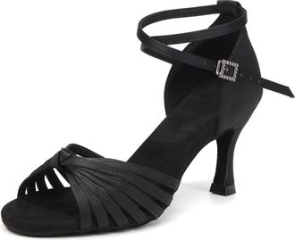 Generic Womens Latin Dance Shoes Womens Latin Dance Shoes Satin Open Toe Heels Ballroom Salsa Bachata Tango Practice Party Performance Dancing Black 5 UK Comf