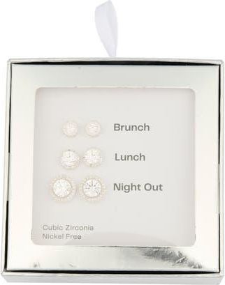 Nordstrom Rack 3-Pack Assorted Halo Cubic Zirconia Stud Earrings in Clear- Silver at Nordstrom Rack