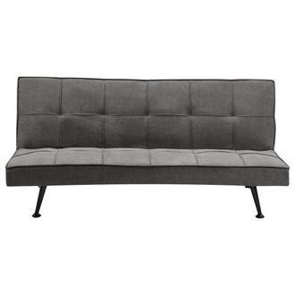 Beliani Sof&aacute; Cama Moderno De Tela De Poli&eacute;ster Sin Reposabrazos Reclinable Convertible De Madera Maciza Gris Oscuro Hasle