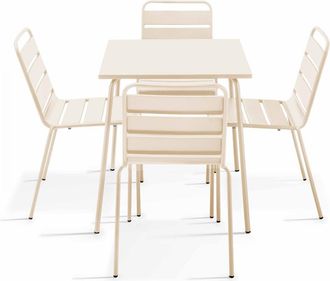 Oviala Mesa de jard&iacute;n y 4 sillas de metal marfil