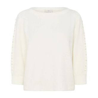 Kaffe Pullovertrui met kralenmouwen - Dames - Ronde hals truien - Wit - 2XL - Wol - Truien & Vesten