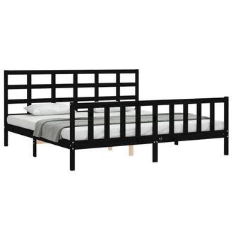 Berkfield Home Beautiful Bed Frame with Headboard Black 200x200 cm Solid Wood