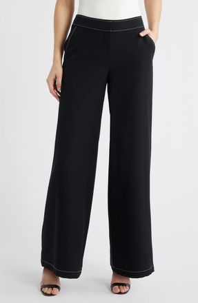 Tahari by ASL Wide Leg Pants in Black White at Nordstrom, Size 12 P