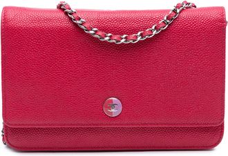 Chanel Pre-owned Womens Caviar Bicolor Cc Wallet On Chain - Red Leather - One Size