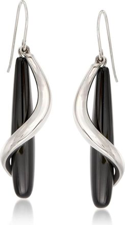 Ross-Simons Black Onyx Teardrop and Sterling Silver Spiral Drop Earrings