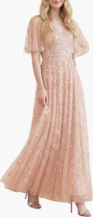 Needle & Thread Leila Dot V-neck Cape Ankle Gown in Parchment at Nordstrom, Size 4