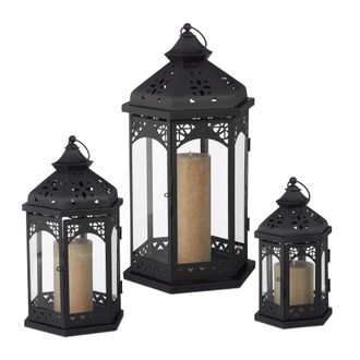 Relaxdays Set De 6 Farolillos, Linternas Decorativas Para Exterior E Interior, 3 Tama&ntilde;os, Dise&ntilde;o Vintage, Portavelas Retro, Negro