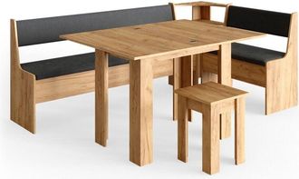 Vicco Conjunto con banco esquinero Roman, Roble dorado, 210 x 41.5 cm con mesa