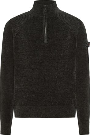 Peuterey Dark Grey Chenille Ribbed Half-Zip Sweater