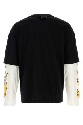 Amiri Mens Burnt Out Lj Dbl Sleeve Tee Black Cotton