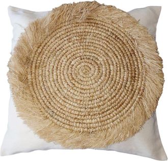 My Bliss Home Funda de cojín tejida a mano, algodón y rafia 50x50 cm