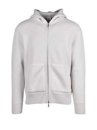 Eleventy Beige Hooded Front Pockets Wool Zip Sweatshirt