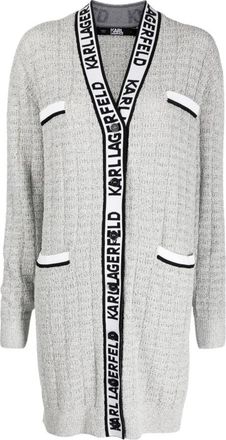 Karl Lagerfeld Boucl&eacute; Cardigan - Dames - Vesten - Grijs - XS - Polyester - Truien & Vesten