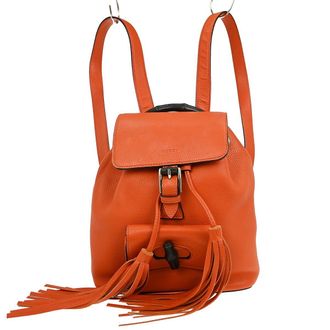 Gucci Bamboo Tassel Backpack Leather Orange Leather Backpack Bag (Pre-Owned)