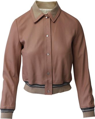Sandro Varsity Bomber Jacket in Light Pink Leather