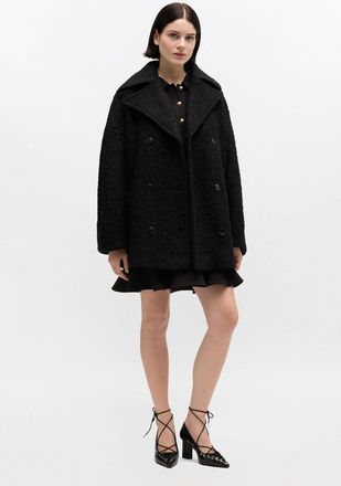 Ganni Black Boucle Midi Coat