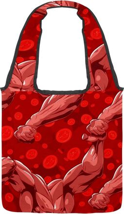 Generic Red Muscle Print Reversible Canvas Shoulder Tote - Double-Sided Print, 12oz Cotton, 27cm Drop, Fold-Flat Bag for Travel, Shopping, Street Outings