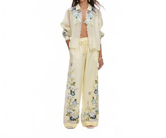 Self Portrait Organza Trousers In Yellow Floral