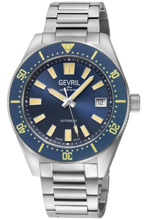 Gevril Group Mens Mariner Row Automatic, SS Case, Blue Bezel, Dial, 316L Stainless Steel Satin Bracelet Watch - Silver - One Size