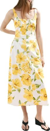 Mango Island Floral Drop Waist Midi Dress in Yellow at Nordstrom, Size 10
