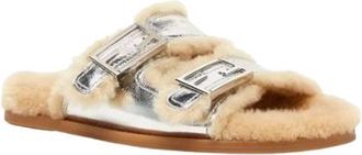 Fendi Shealing Lined Silver Slides Size 39