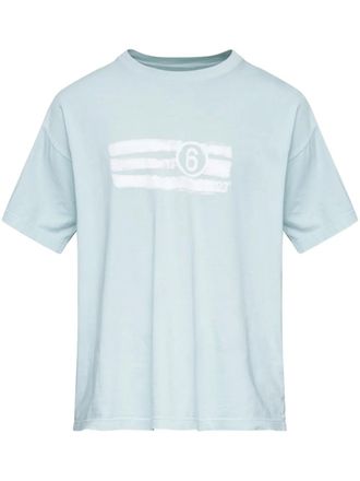 【送料&関税込】Maison Margiela Light Blue Cotton T-shirt Buy Maison Margiela Blue Stamp Logo T-shirt in Cotton For