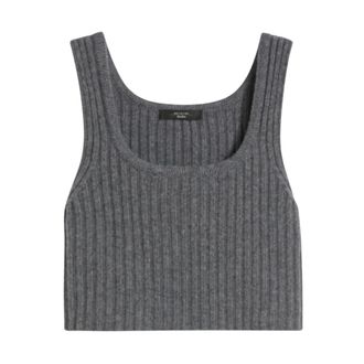 Max Mara Sleeveless Tops, female, Gray, M, Ribbed Wool Cropped Top
