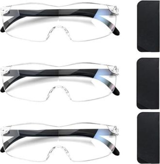 OEM Set Di 3 Lenti DIngrandimento Con Filtro Luce Blu Al 300%, 500% E 800%, Ideali Per La Lettura, Per Anziani E Artigiani. Montatura Confortevole In Tr90