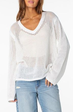 Roxy Summer Nights Open Knit V-Neck Top in Cloud Dancer at Nordstrom, Size Xx-Large