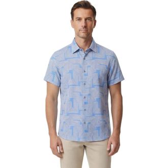 Lords of Harlech Inter Twine Mens Linen Button-up Shirt in Inter Twine Blue at Nordstrom, Size Xx-Large