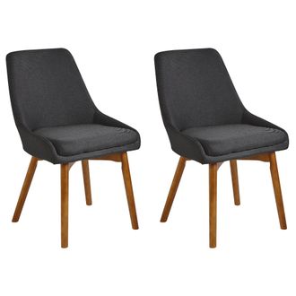 Beliani Beliani - Conjunto De 2 Sillas De Comedor Negro Tela De Poli&eacute;ster Con Patas De Madera Maciza Oscura Asiento Acolchado Melfort