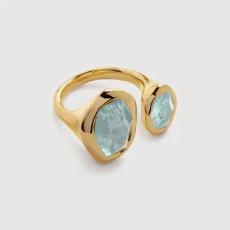 Monica Vinader Gold Odyssey Gemstone Open Ring Aquamarine