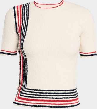 Paco Rabanne Short-Sleeve Button-Side Rib Sweater