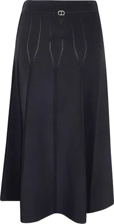 Twin-Set Flared Black Knitted Skirt With Textured Knit Patterns