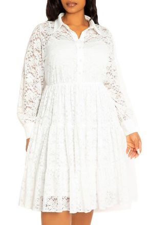 Buxom Couture Lace Long Sleeve Shirtdress in White at Nordstrom, Size 1 X