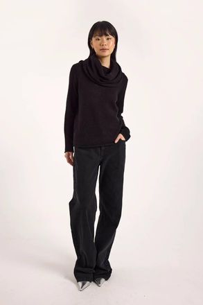Brodie Estelle Sparkle Hooded Cowl Neck Sweater In Black