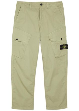 Stone Island Logo-appliqu&eacute;d Stretch-cotton Cargo Trousers - Green Light - 36 (W36 / XL)
