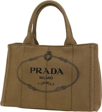 Prada Brown Canvas Shoulder Bag Tote Bag (Pre-Owned)