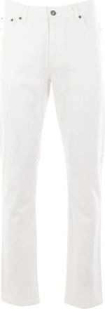 Ermenegildo Zegna Slim-fit jeans met leren logo - Heren - Regular Fit Jeans - Wit - W35 - Katoen - Jeans