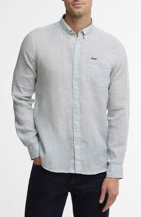Barbour Linton Tailored Fit Check Linen Button-Down Shirt in Slate at Nordstrom, Size Xx-Large