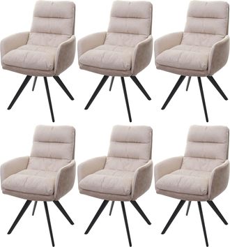 Hhg Nunca Usado] Juego De 6 Sillas De Comedor Hhg 847, Silla De Cocina, Giratoria Autoposicionable De Tela Mvg, Crema, Con Reposabrazos