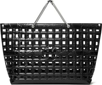 Tory Burch Ella Croco-Embossed Market Tote - Dames - Shoppers - Zwart - ONE Size - Leer - Tassen