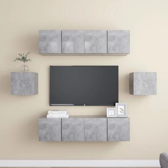 vidaXL Vidaxl - Set Muebles De Sal&oacute;n Tv 6 Pzas Madera Ingenier&iacute;a Gris Hormig&oacute;n