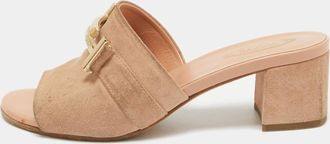 Tod's Tods Pink Suede Double T Buckle Slide Sandals