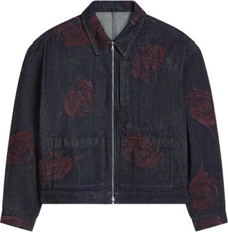 Dries Van Noten Giacca denim con ricamo a fiori - Blu
