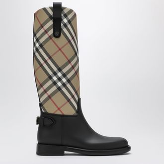 Burberry Stivali Cavalier beige con motivo House Check