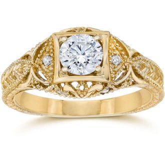 Pompeii3 Emery 5/8Ct Vintage Genuine Diamond Engagement 14K Yellow Gold Size Selectable