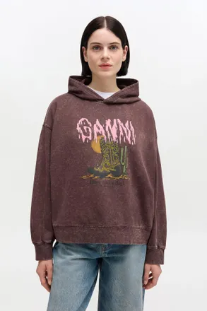 Ganni Brown Vintage Wash Hoodie - Size XXS Organic Cotton